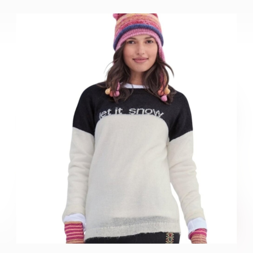 NWOT Let It Snow Sundamce mohair black & white colorblock sweater
